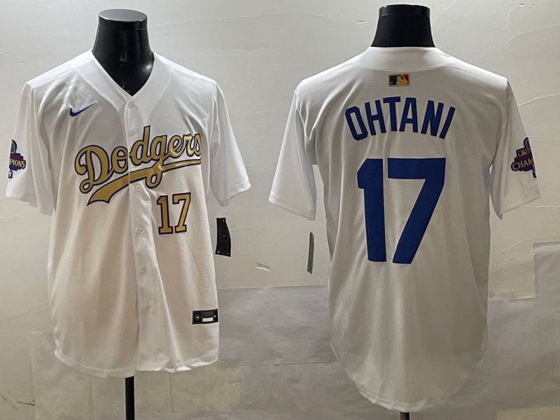 Men Los Angeles Dodgers #17 Ohtani White Champion gold character 2025 Nike MLB Jersey style 33115